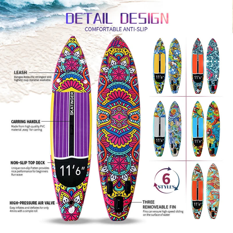 Skatinger Inflatable SUP Paddle Board EVA and PVC Material Nice Price Stand-Up Sap Surfing Board with Pump and Bag Accessory