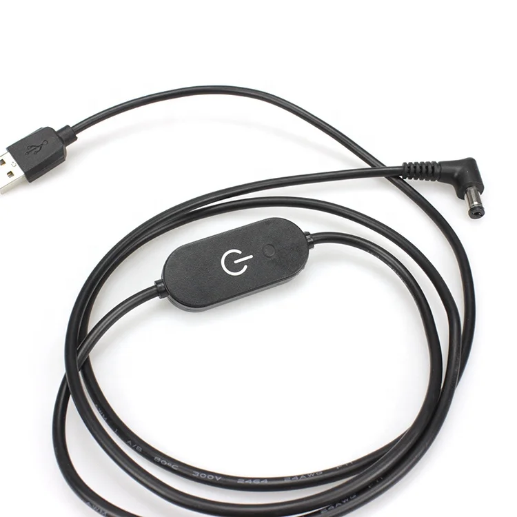 USB-A Male to DC5.5x2.1mm Male Cable with Inline Dimmer Switch & Power Indicator for Table Lamp, 5V 2A Copper Core Power Cord