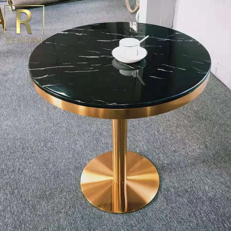 Popular Luxury Modern Marble Top Brass Gold Stainless Steel Base Round Cafe Dining
