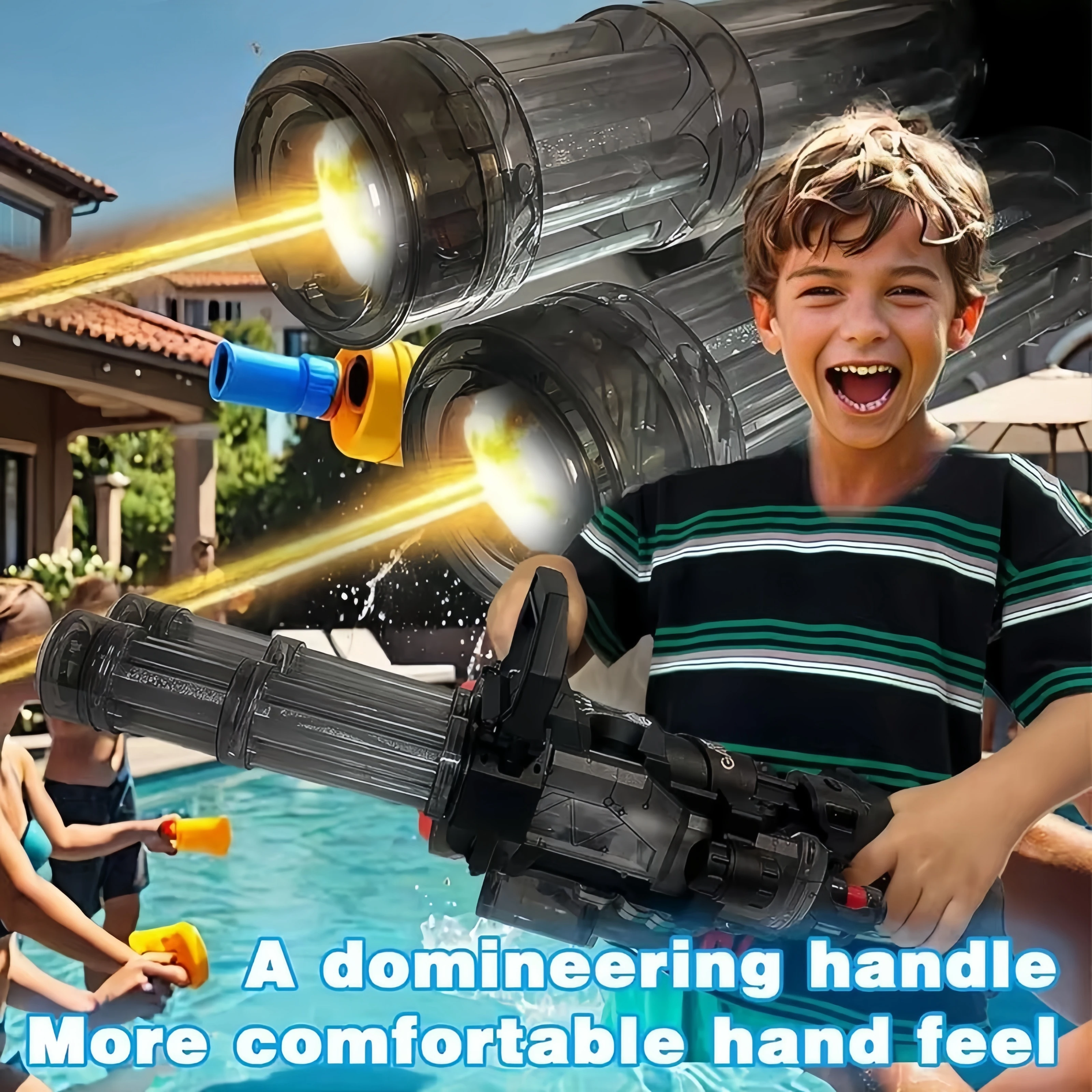 Factory CPC EN71 CE New Big Electric Water Gun Gatling Water Gun Rotating Light up Toy Backpack Double Barrel Gatling Water Gun
