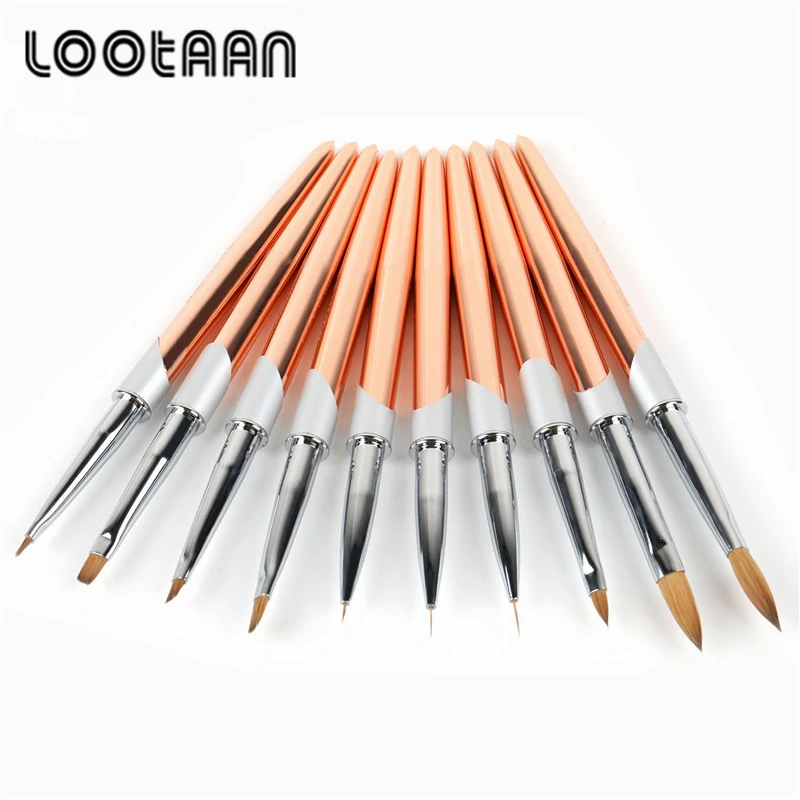 2021 профессиональная Фирменная этикетка розовый Золотой Гель-лак для ногтей набор кистей 100% чистый колонский мягкий соболиный ногтей акриловая кисть Набор для дизайна