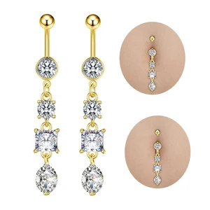 Fashion Piercing with Long Dangle Stainless Steel Belly Button Rings Unisex Body Jewelry Women Men Navel Piercing Jewelry