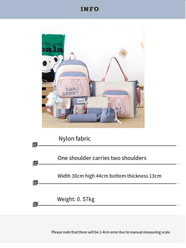 Hot sale Fashion high quality school   bag backpack set school bag girls schoolbags lovely college style  Travel  bag