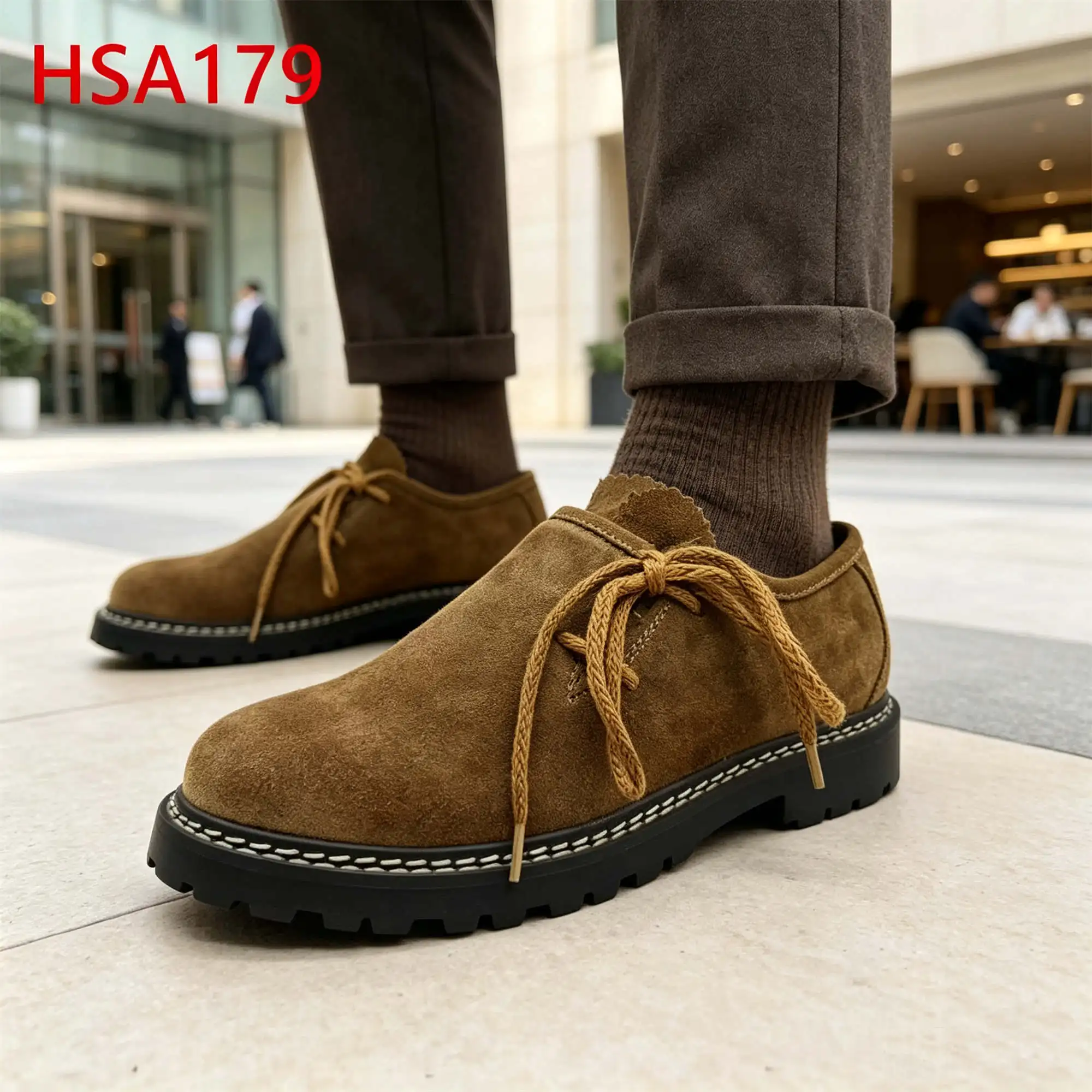 ZYF,Business Casual Natural Suede Leather Dress Shoes in German Conference Event Twine Shoelace Design Uniform Shoes HSA179