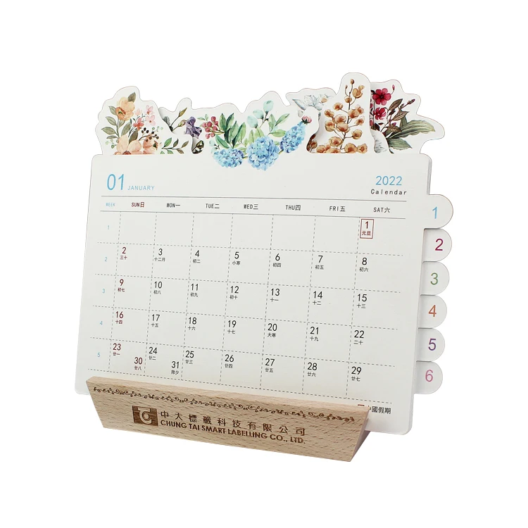 Art Paper Printing Desk Calendar Table Calendar With Wooden Stand