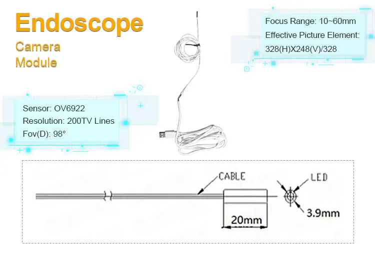 Ov6922 Cmos Sensor Industrial Medical Endoscope Module 0.9mm 3.6mm 3