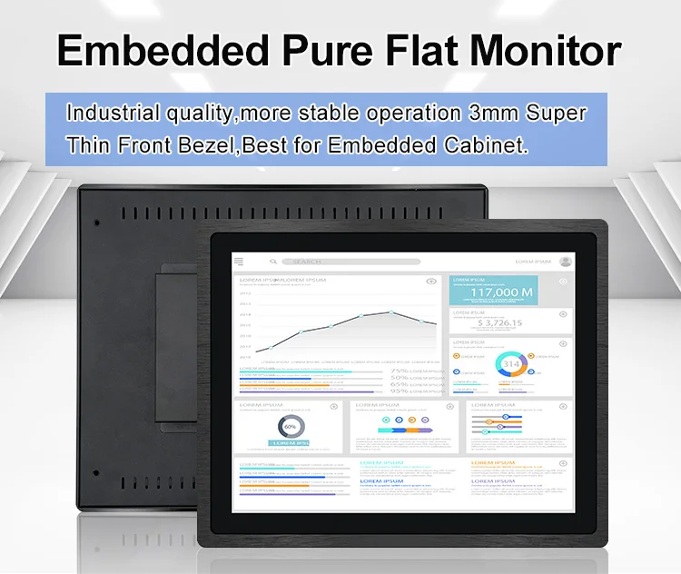 15 Inch HD VGA Waterproof Pure Flat Touch Screen Panel Embedded Industrial Grade LCD Monitor Industrial Computer Accessory