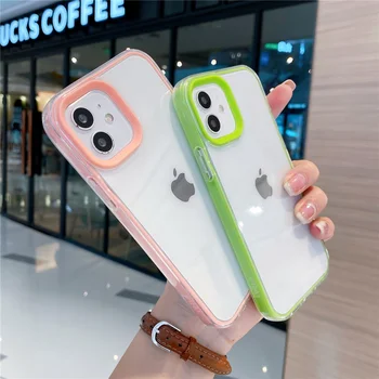 Shockproof transparent i phone 11 12 case colorful bumper clear back cover cell phone case for iphone 13