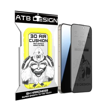 ATB 3D Airbag Privacy Nano Glass Film Full Screen Protector with Rubber Non Shattering Edge for Iphone 15 14 13