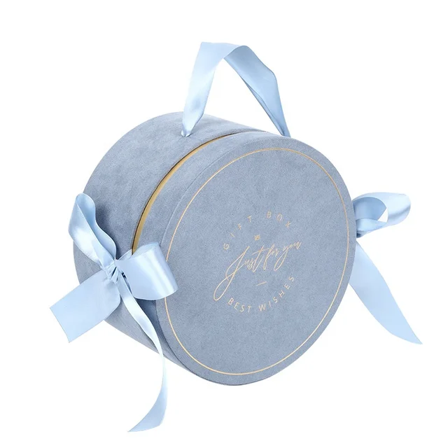wholesale new design luxury velvet candy gift cardboard box ribbon wedding round tube gift box for guest