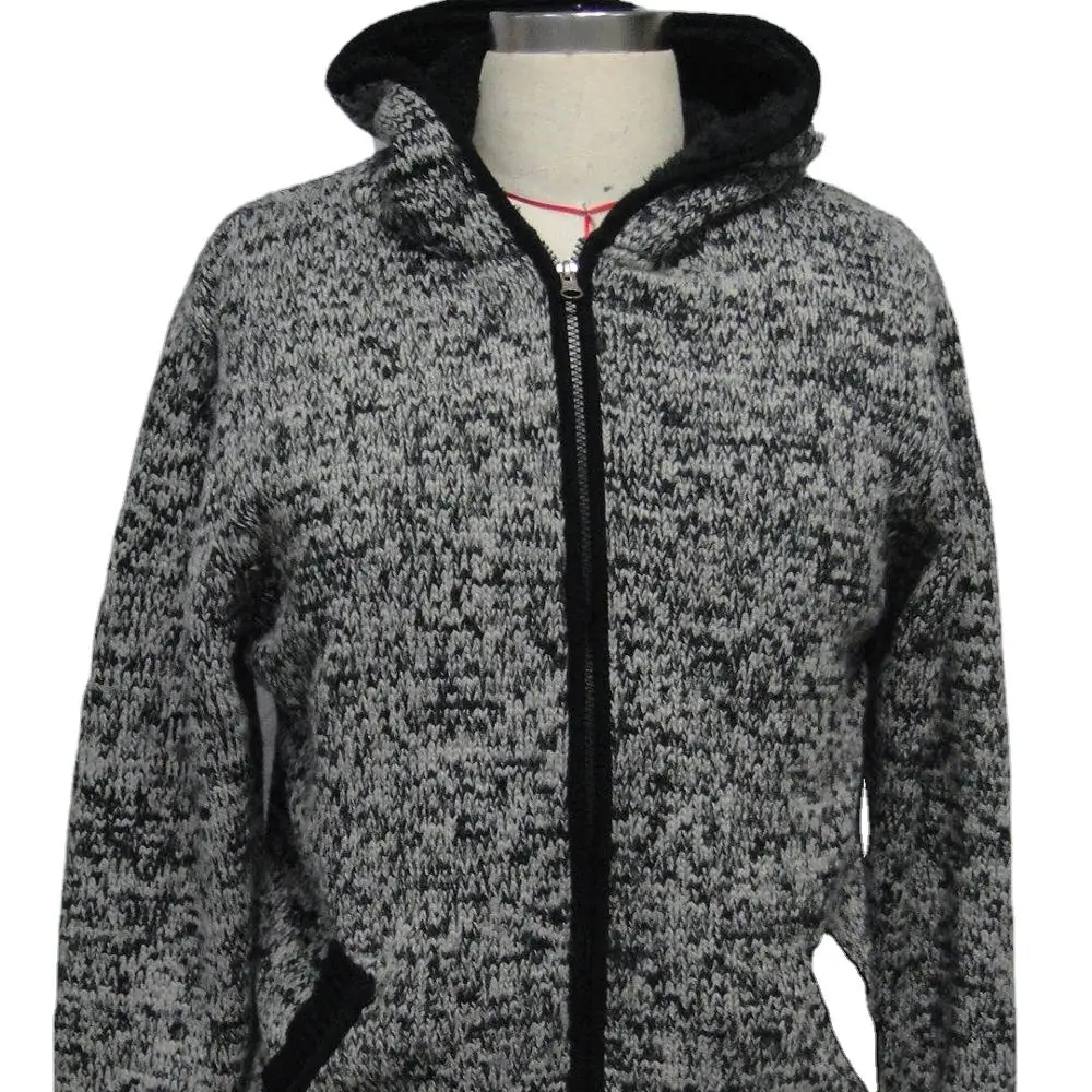 Men hoodi zipper cardigan color mix inside fur lining hot selling cotton sweater  autumn winter computer knit