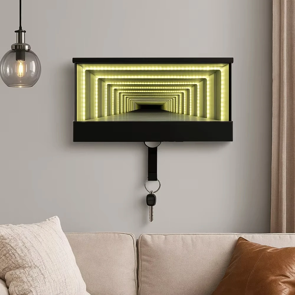 Car Infinity Mirror Garage Key Holder Organizer with LED Light