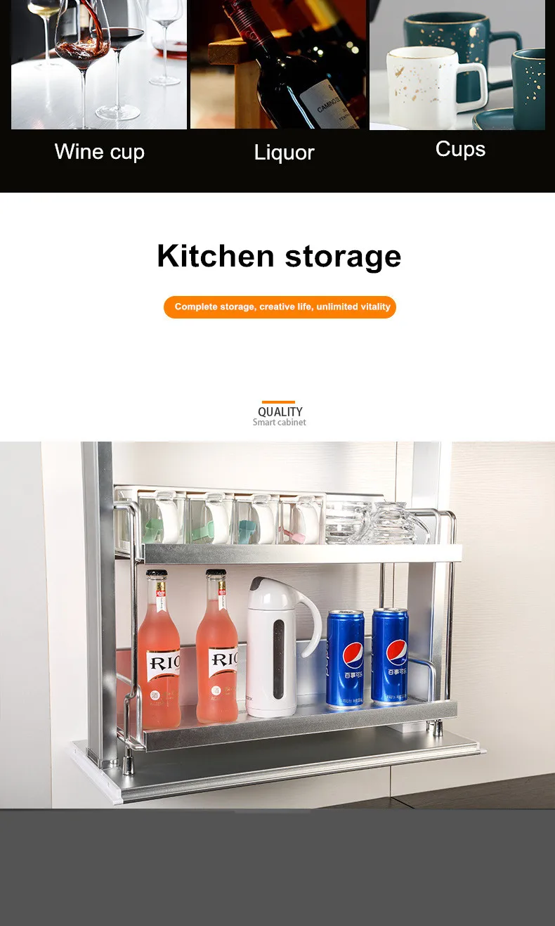 Automatic kitchen hanging cabinet with basket kitchen decoration cabinet accessories With disinfection lamp