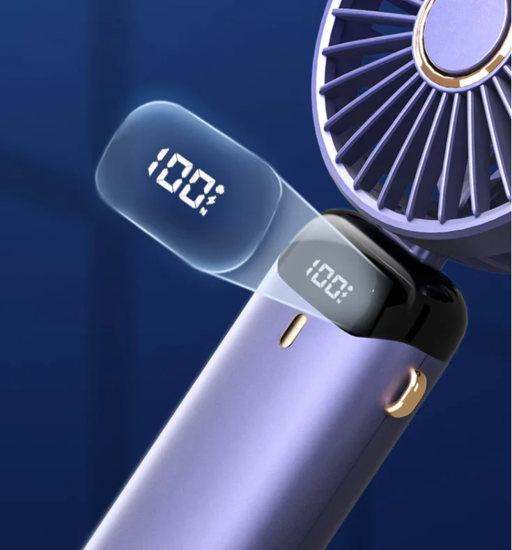 Logo Customized Long Battery Rechargeable Hand Portable Home Appliances Handheld Usb Fan With Digital Display