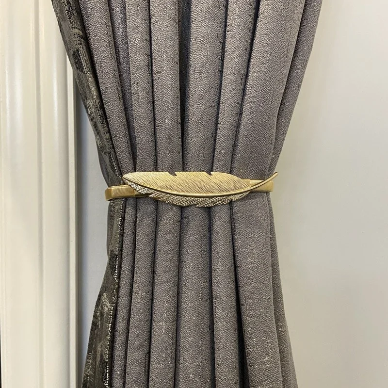 Pair of Vintage Brass Curtain Tiebacks Drapery Holders Set of 2  Vintage Gold Leaf Curtain Tiebacks main image 1