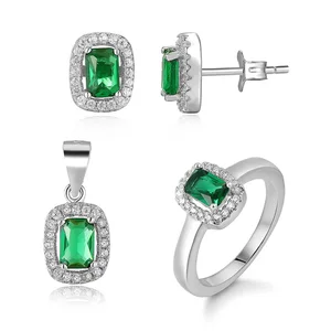 Beautiful 925 Sterling Silver Jewellery Sets Aaa Crystal Rhodium Plating Classic Rectangle Emerald Cut Jewelry Set Bridal