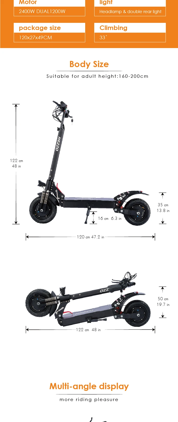 2022 Hezzo Long Range 48v 2400w Dual Motors E Scooter Electr 20ah Powerful Off Road Moped 2672