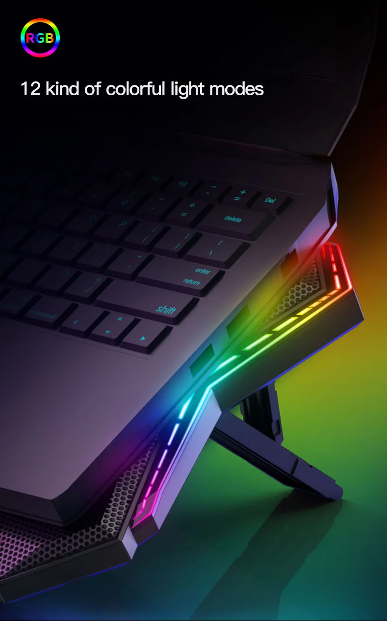 New Gaming RGB Laptop Cooling Pad LED Screen 6 Cooling Fans Cooler Stand for Laptop
