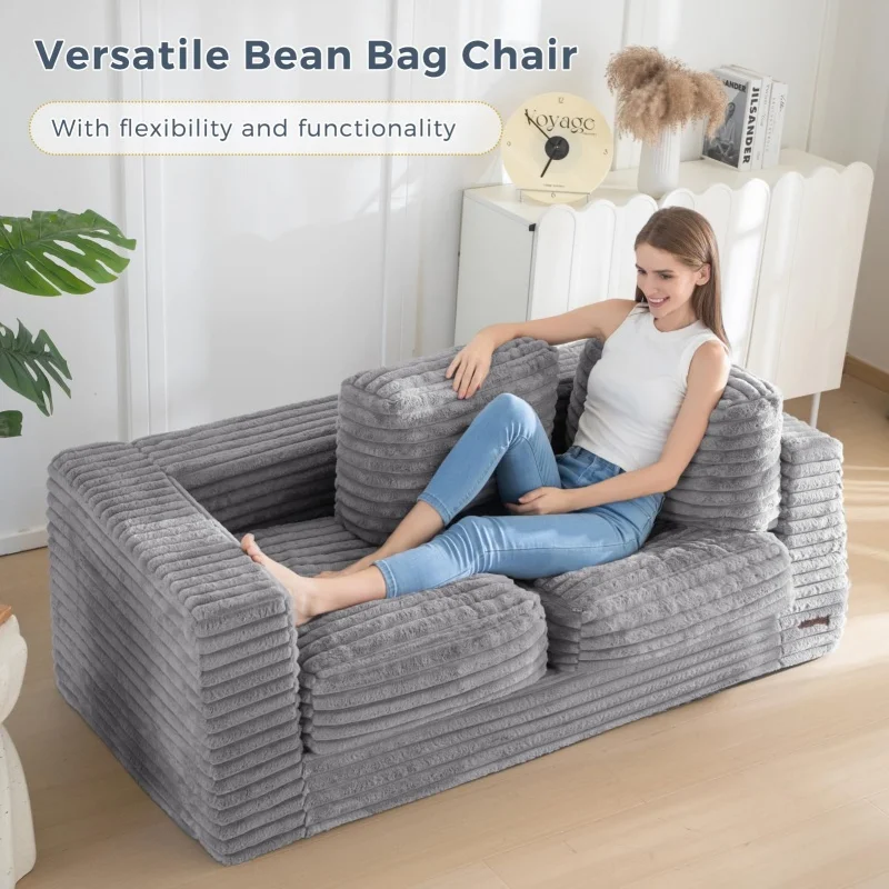 YILISTAR Light Grey High-Density Foam Living Room 1 Person Sofa Modern Compressed Foam Giant Minimal Compress Boneless Couch