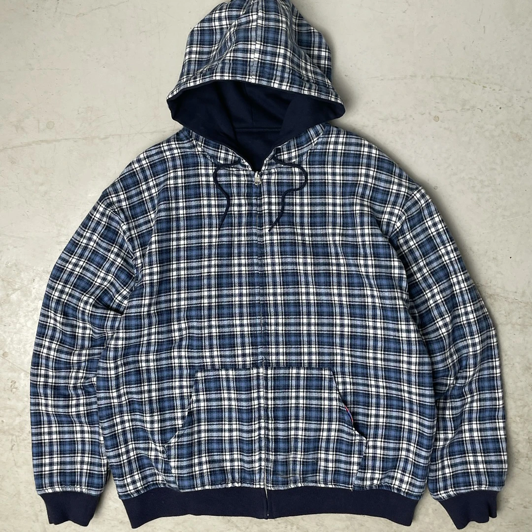 Custom Reverse Style Double Layer Flannel Plaid Hoodie for Men Vintage Oversized Fit Reversible Weave Hooded Collar for Winter gallery 9