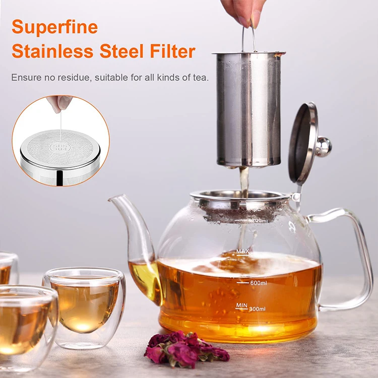 Stovetop & Microwave Safe Glass Teapot (50 Oz) With Removable Loose Tea