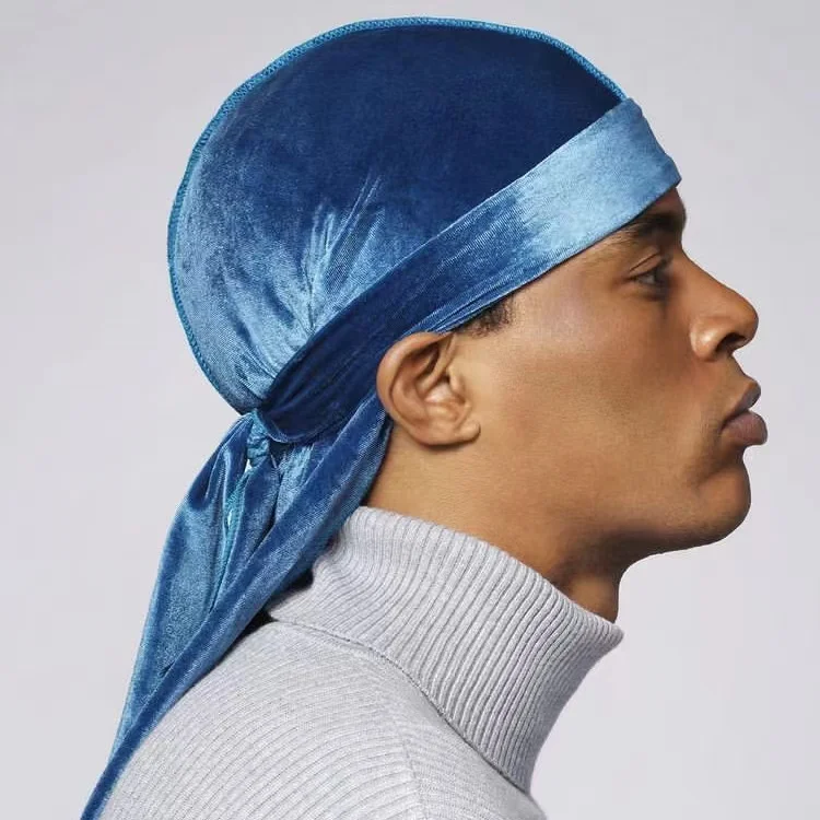 Durag de cetim azul e branco