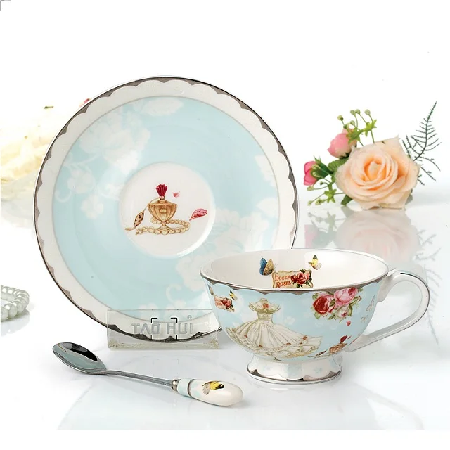 modern tea cup and saucer set best selling pattern coffee cup tea cup and saucer with spoon wedding tea set