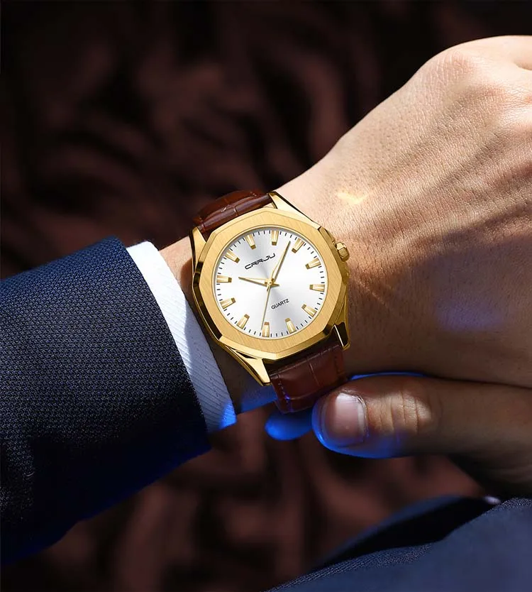 CRRJU 5015 Charming Classic Male Quartz Watch Latest Japan Movement Water Proof Luminous Vintage Business Watch Design