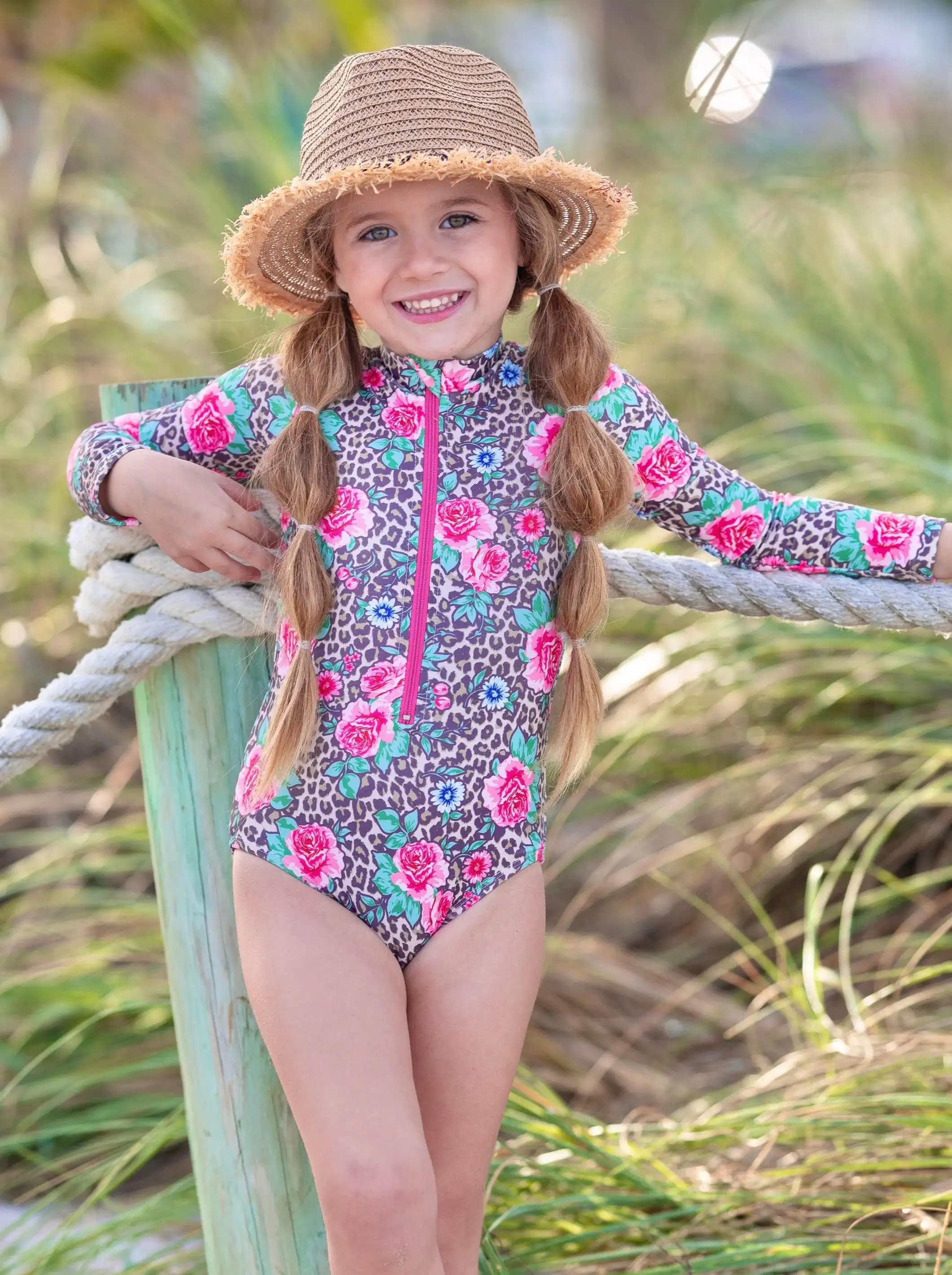Oem Customize Kids Swimwear Girls Custom Made Leopard Floral Summer