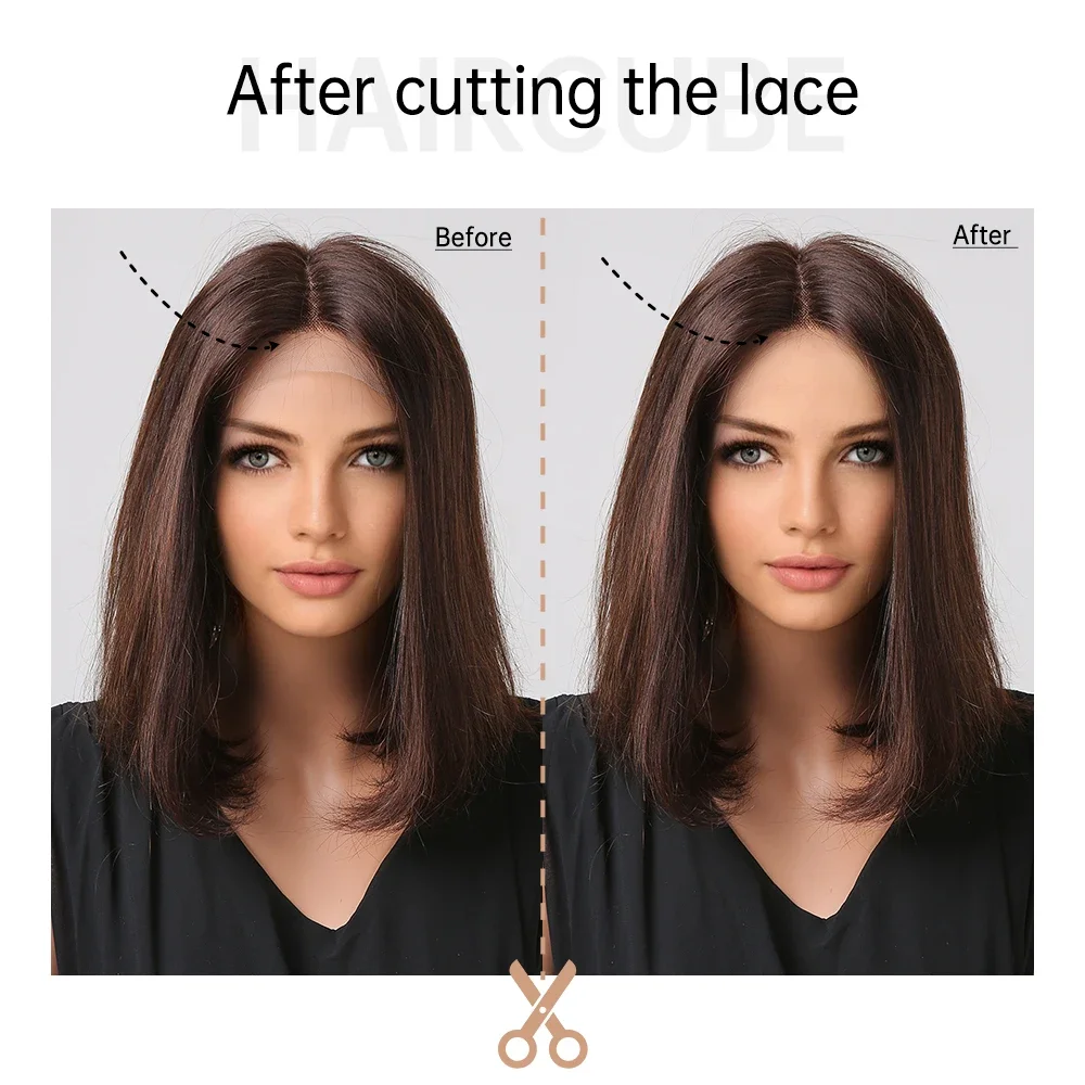 13X1 T-Teil transparente Spitzenperücken dunkelbraun kurze Spitzenfrontperücke Echthaar glatt Bob natürliche schwarze Echthaarperücke für Frauen_voghion.com