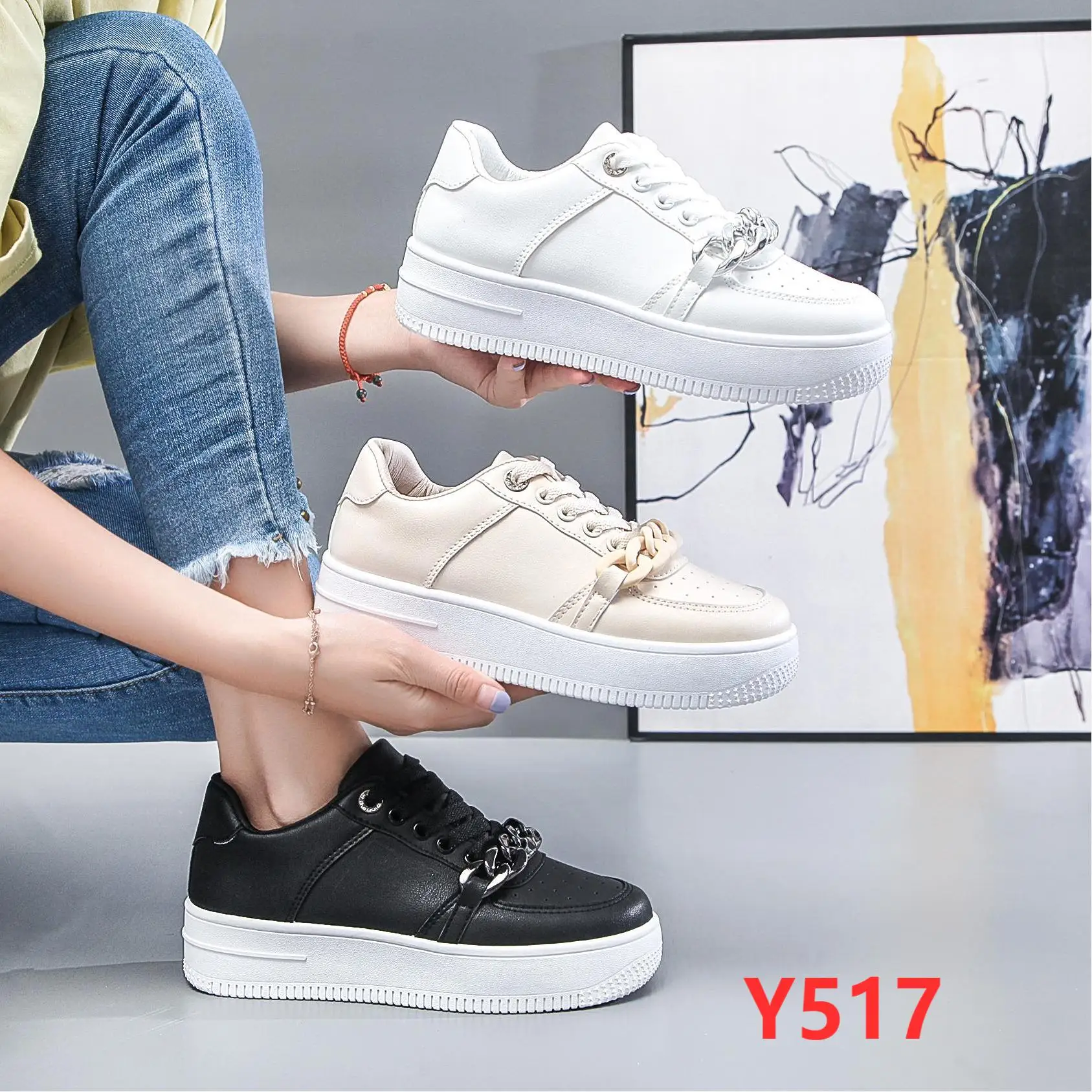 2022 Flat Sport Shoes White Running Sneakers New Arrivals Girls Lace Up Graffiti Printing Fashion Casual shoes