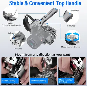 SIRUI Camera Cage Kit for Sony FX 3 FX30 with Top Handle Wrist Strap Cable Clamp NATO Rail detail image