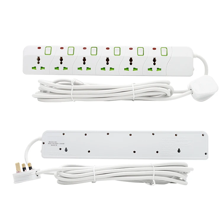 6 Gang 6 Outlet Power Strip Multi Socket Extension Lead 3M