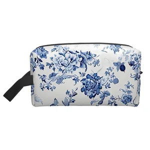 custom logo New Waterproof Nylon Cartoon Pattern Retro Blue and White Fashion Zipper Bag