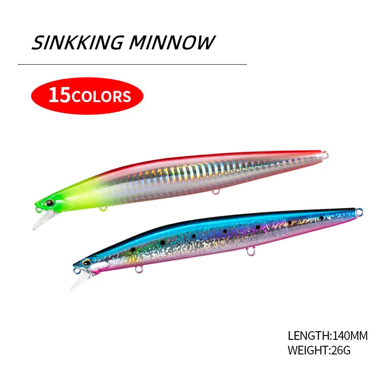 Weihai Toplure High Quality 14cm 26g Heavy Minnow Fishing Lure Wobbler Lure Sinking Saltwater