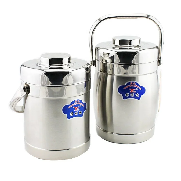 Double Walled Takeway Food Container Carrier Round Stainless Steel Thermal Lunch Box for Soup