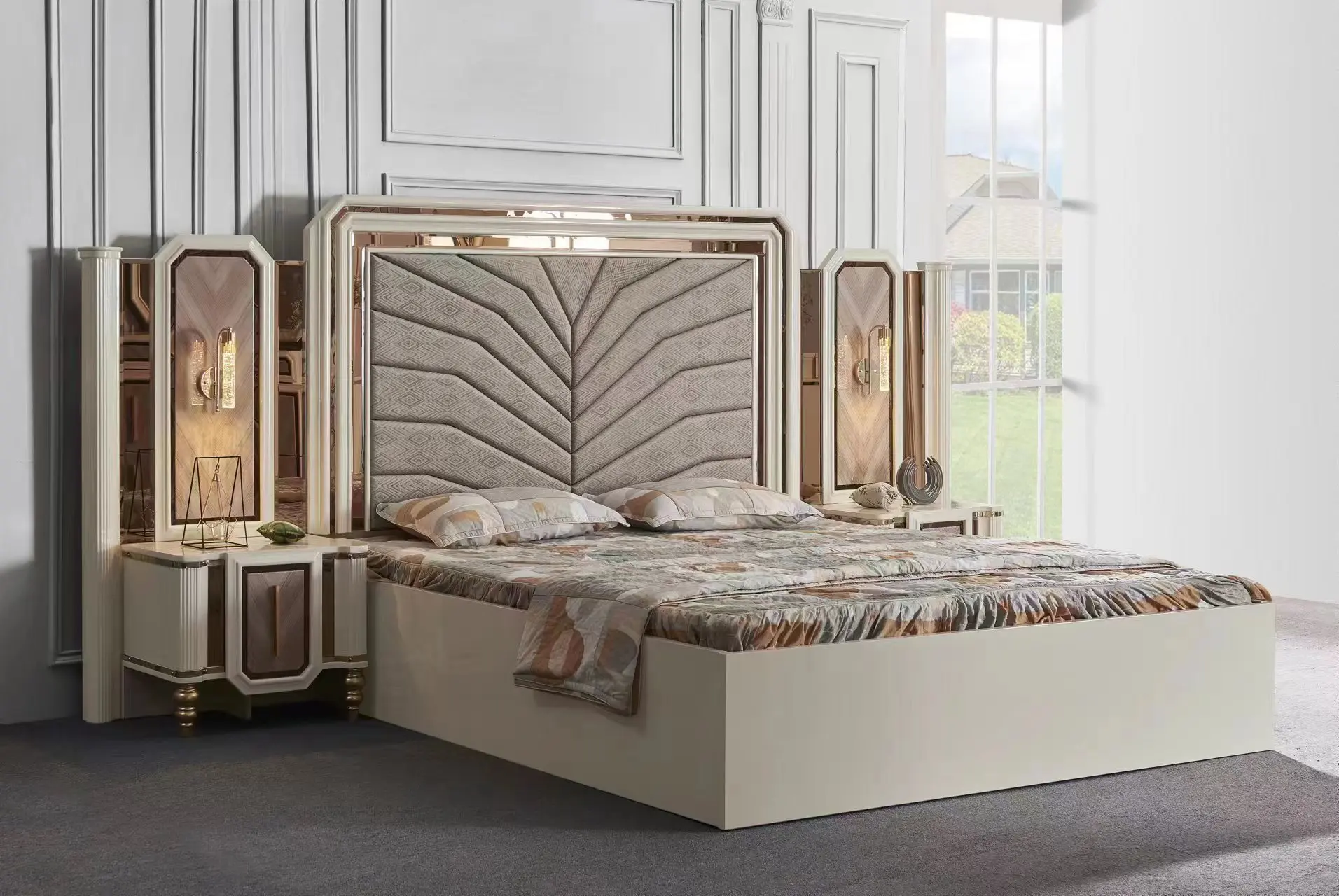 865 Wooden Suite Queen Size Room Headboard Luxury King Bed Modern Set Furniture California Home