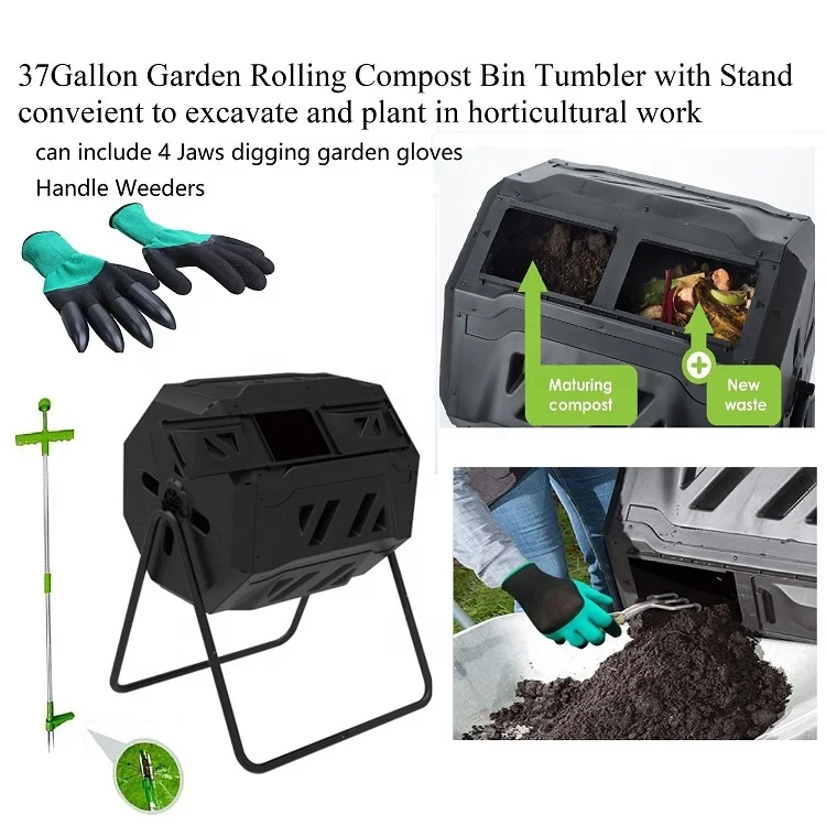 Garden Rolling 160l Compost Bin Tumbler Waste Tumbling Compost Barrel