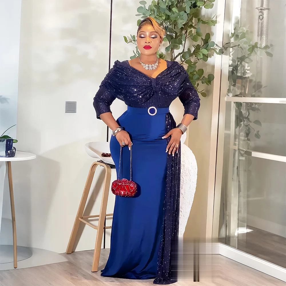 New Design Elegant African Dresses Pleated Women Party Dresses Casual Maxi  Large Size Women Dresses