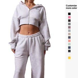 Custom Women's Fall Clothing Sweatsuit 2 Piece Outfits Hoodies with Wide Leg Sweatpants Tracksuit Matching Set