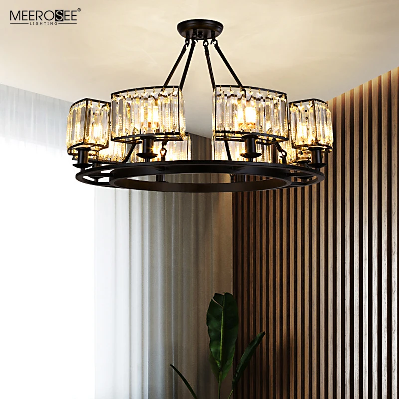 Meerosee Rustic Crystal Chandelier Modern Contemporary Ceiling Light Fixtures Vintage Pendant Lighting Dining Room Foyer MD86792