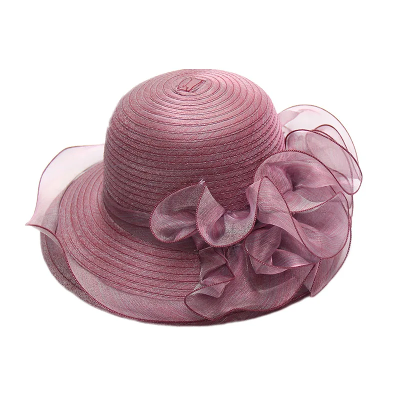 Organza Bruiloft Hoed Voor Vrouwen Derby Hoeden Dames Thee Party Grote Bloem Brede Rand Fascinator Hoeden