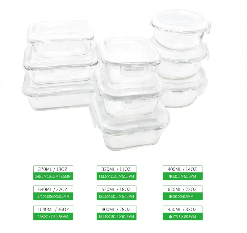 Rectangular Glass Storage Container With Air Vent Lid (400ml, 620 ml, 1000  ml)