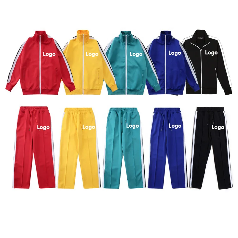 Private Label Track Suit Outfits Two Piece Set Side Stripe Zip up Cotton Sports Men Streetwear Sweatsuit Tracksuit gallery 2