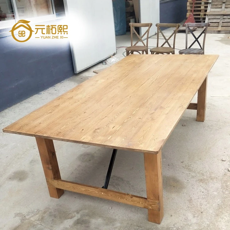 Promotion French Log Colored Recycled Pine Solid Wood Farm Banquet Folding Table Solid Wood Folding Outdoor Dining Table