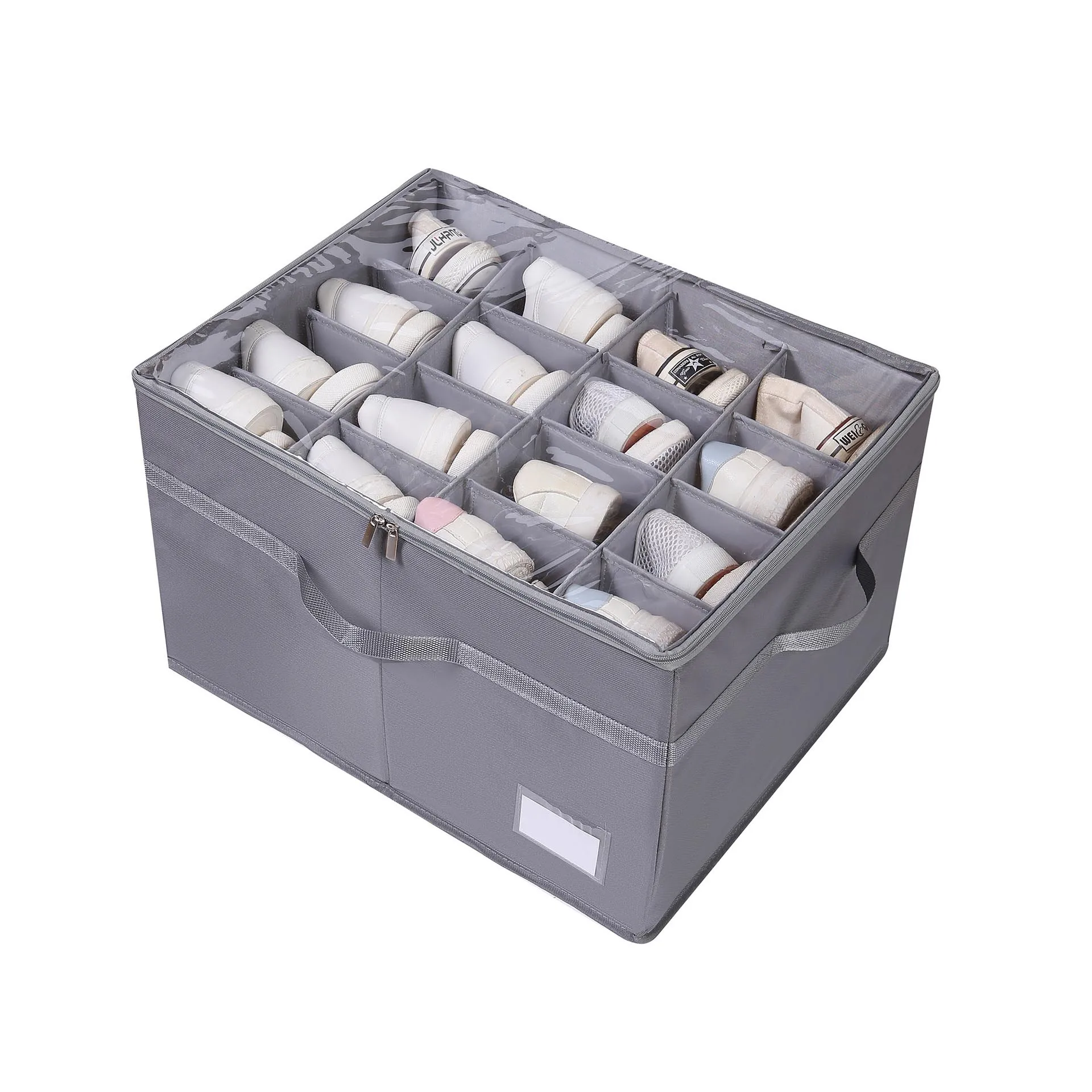 DS3581 Shoe Storage Containers Bins Foldable Shoe Box with Adjustable  Dividers and Clear Cover Fabric Shoe Organizer for Closet