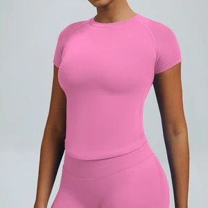 Seamless Short Sleeve Crew Neck High Elastic Breathable Running Workout T Shirt Custom Logo Gym Sports Fitness Yoga Top