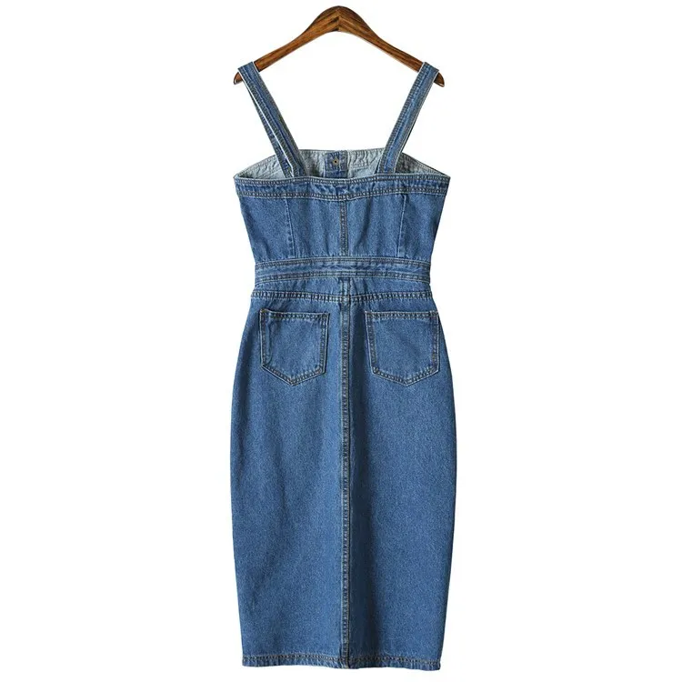 2018 denim dress women Custom Sundress Overalls Jeans Female Casual Vintage Blue Sexy Slim Jeans Dress Annie Denim Maxi Dress Ethnic kurta set Jacket Size:US Jacket 58 denim dress for women Black Wedding Dresses Satin