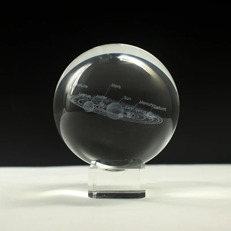3D Planets Ball Crystal Solar System Globe Engraving Glass Model Ball Feng Shui Home Decor