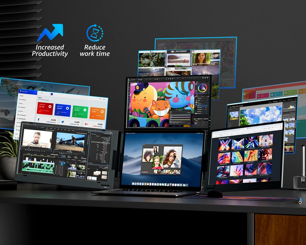 Triple 14" Pro Portable Quad Monitor - Dual Screen Extender